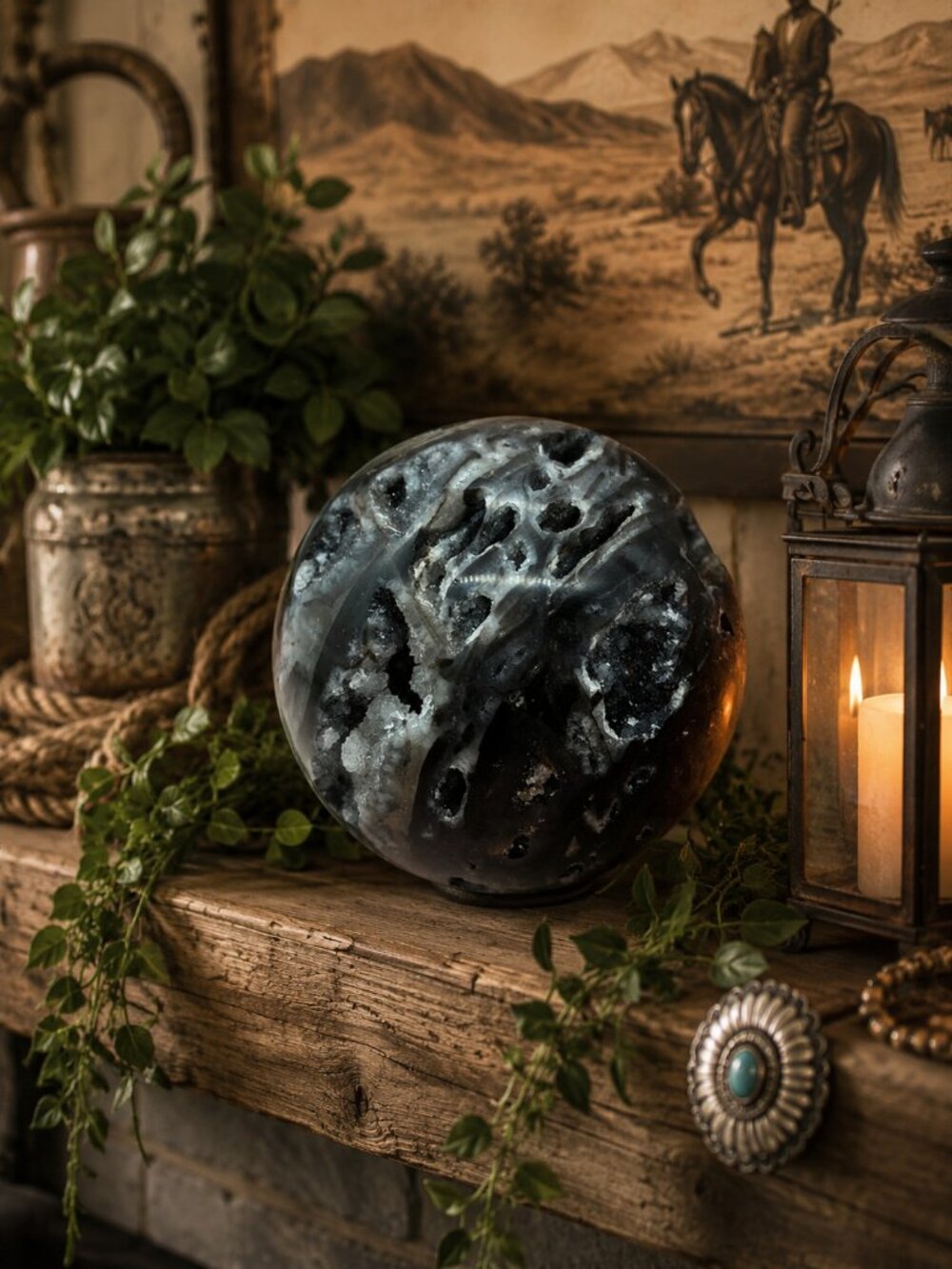 Polished Black and White Agate Crystal Sphere Rock